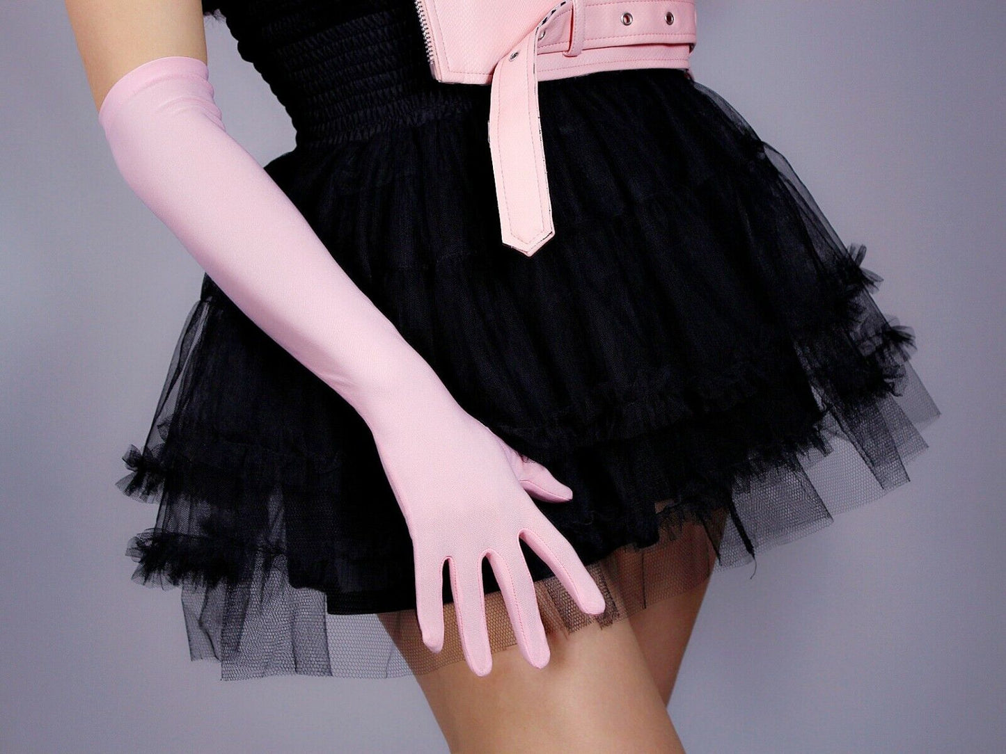 MATTE LONG GLOVES Sun Block UV Protection 50cm 20" Stretch Sleeves Powder Pink