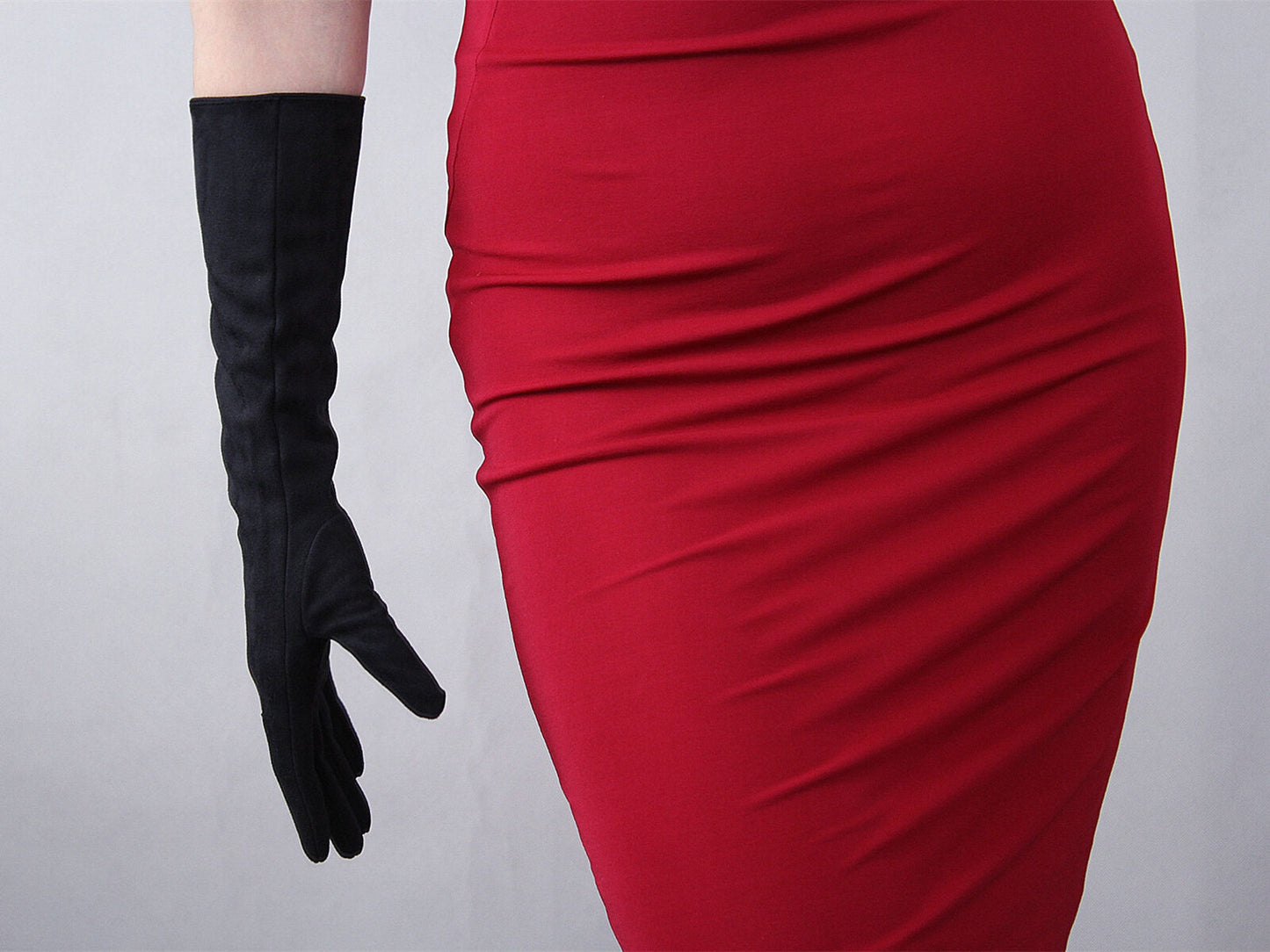 Suede Long Gloves Faux Leather 16" 40cm Elbow Evening Black Double-faced Suede