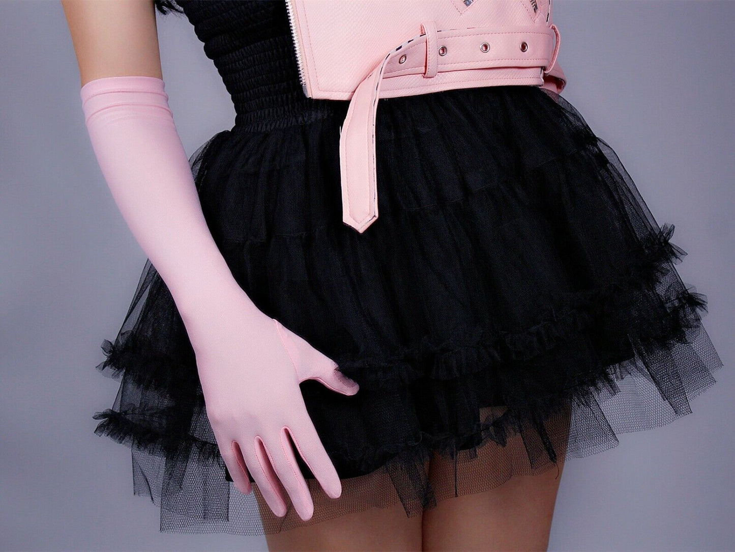 MATTE LONG GLOVES Sun Block UV Protection 50cm 20" Stretch Sleeves Powder Pink