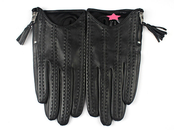 TECH GLOVES Real Leather KLEIN BLUE Short Zipper Fringe Tassel Touchscreen Lamb