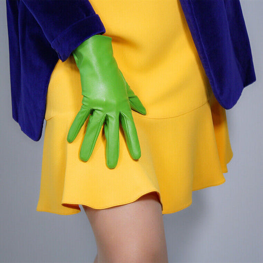 SHORT FASHION GLOVES Faux Leather Sheepskin 8" 21cm Wrist Apple Avocado Green