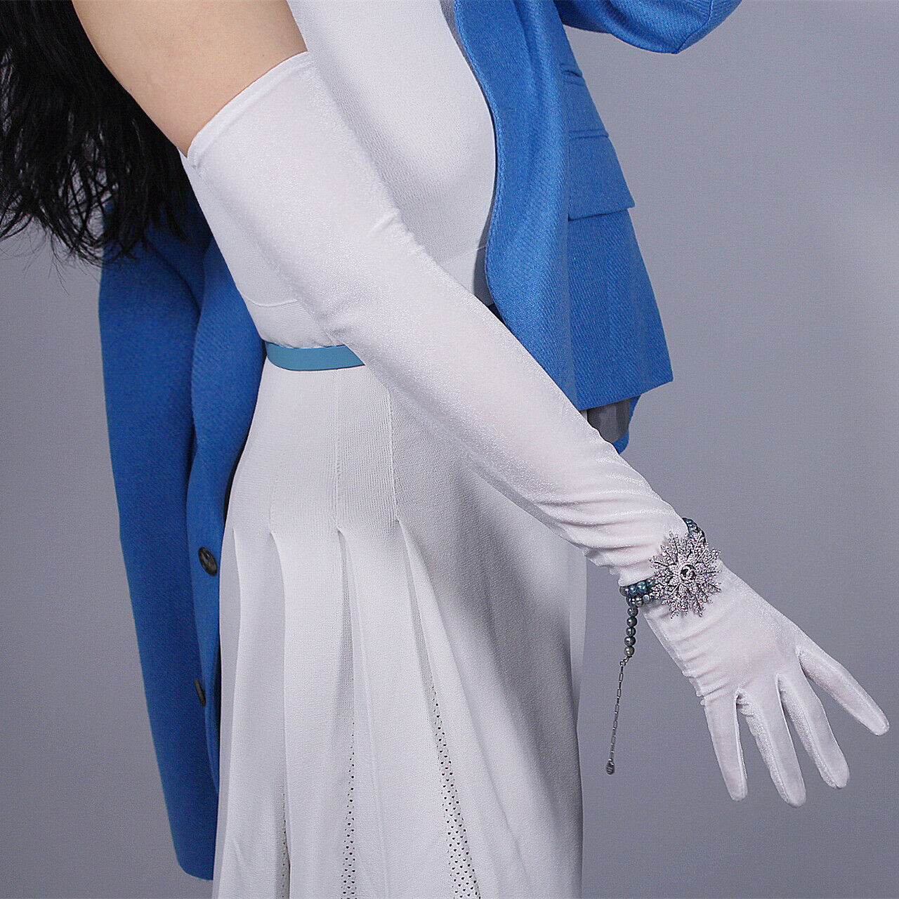 Velvet Gloves Opera Elbow Long Stretchy White 60cm 24" Touchscreen Sensitive