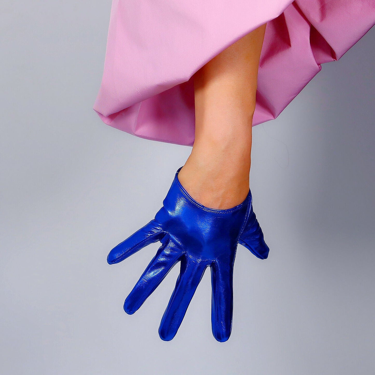 LATEX SHORT GLOVES Faux Shine Patent Leather 5" 13cm Royal Cobalt Classic Blue