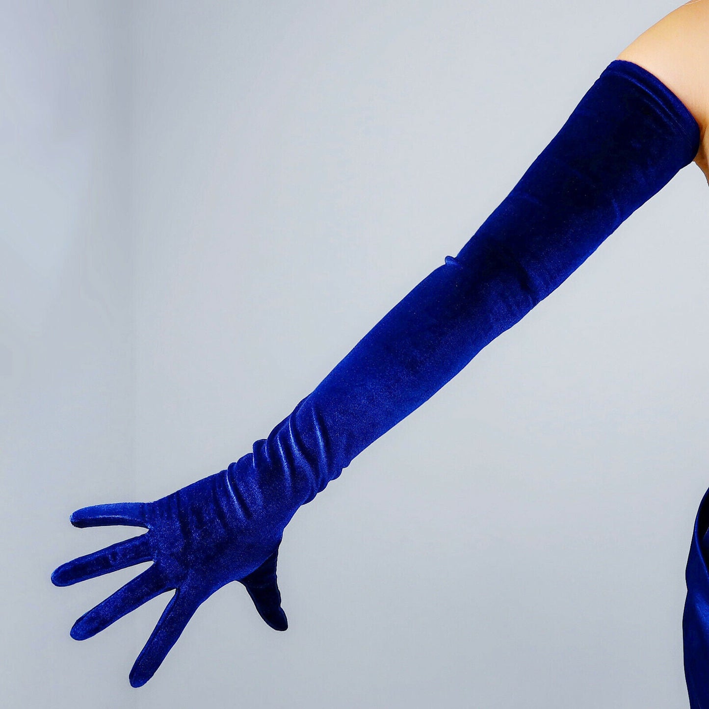 VELVET GLOVES 70cm 28" Extra Long Stretch Elastic Navy Cobalt Royal Blue TECH