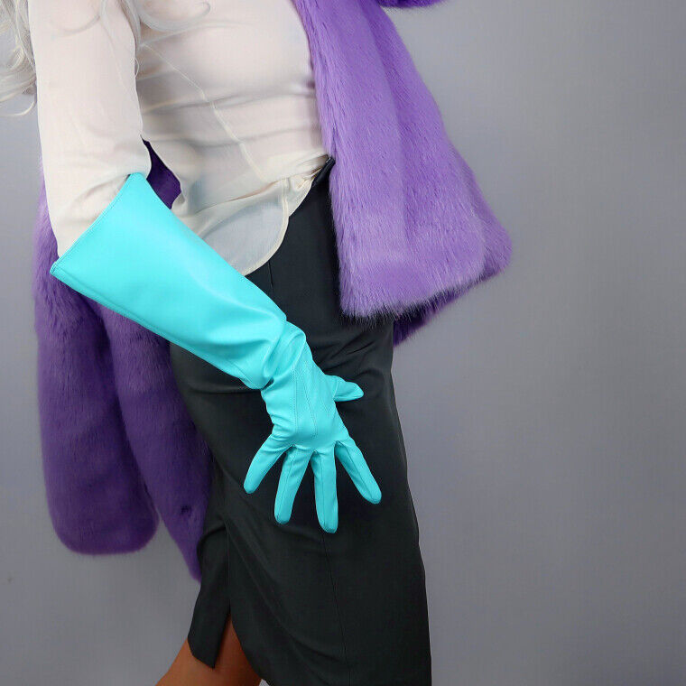 PUFF SLEEVES GLOVES Faux Leather 20" 50cm Long Aqua Blue Robin Mint Green Loose