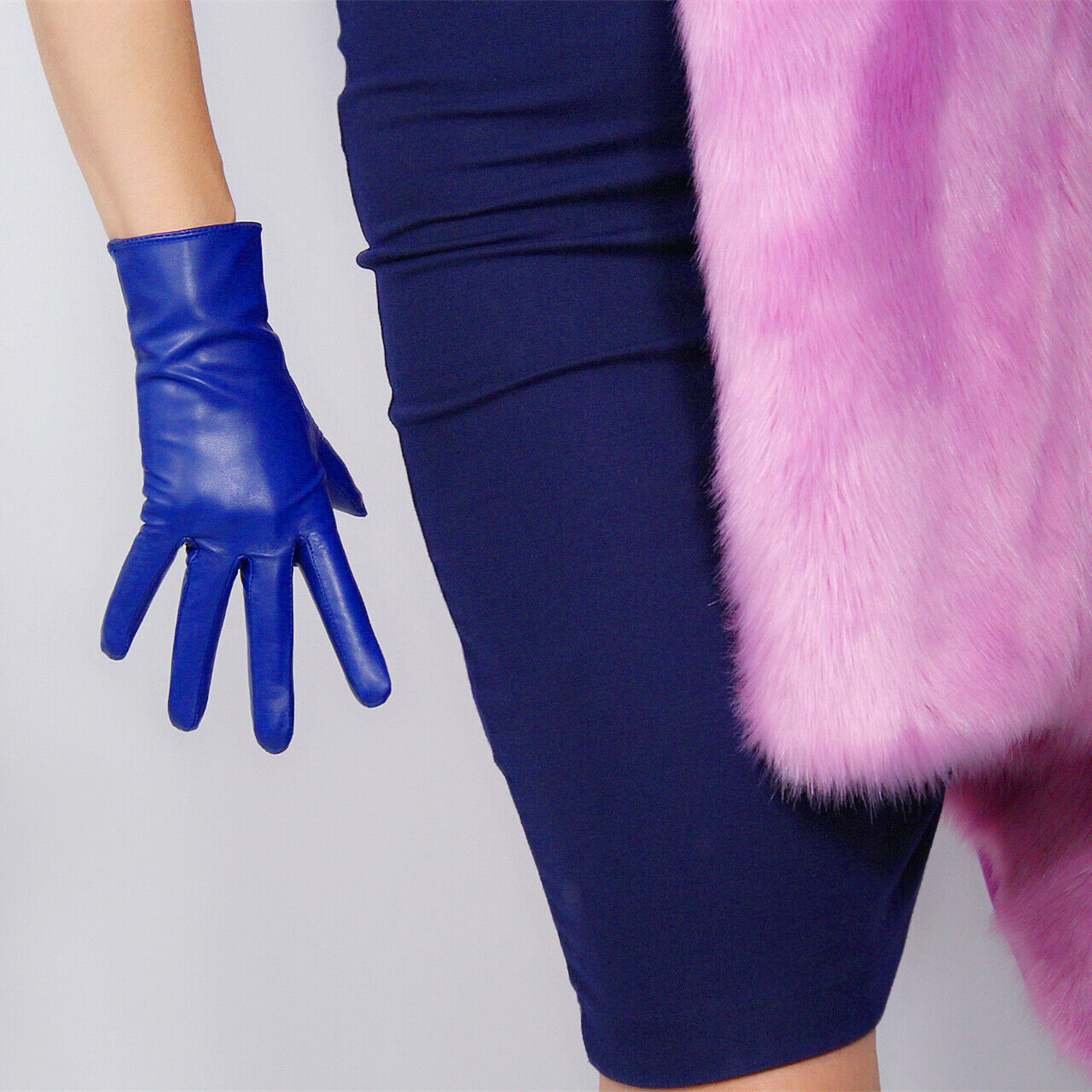 REAL LEATHER GLOVES Wrist Short Lambskin Sheepskin 23cm Cobalt Klein Blue IKB