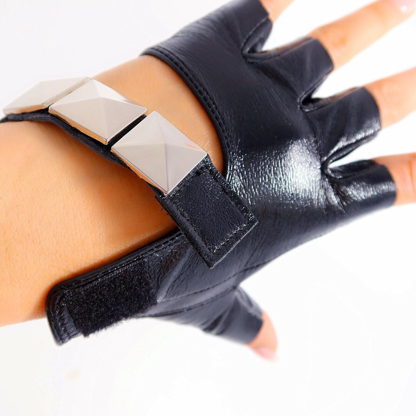 REAL LEATHER GLOVES Black Half Finger