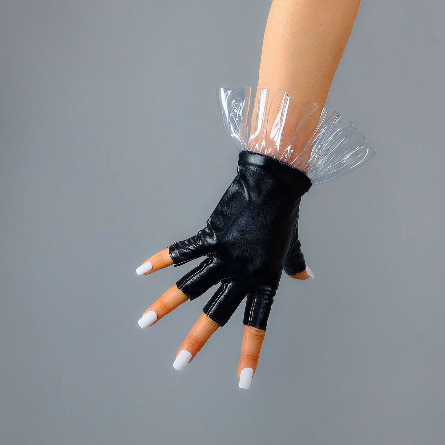 CLEAR GLOVES half finger black