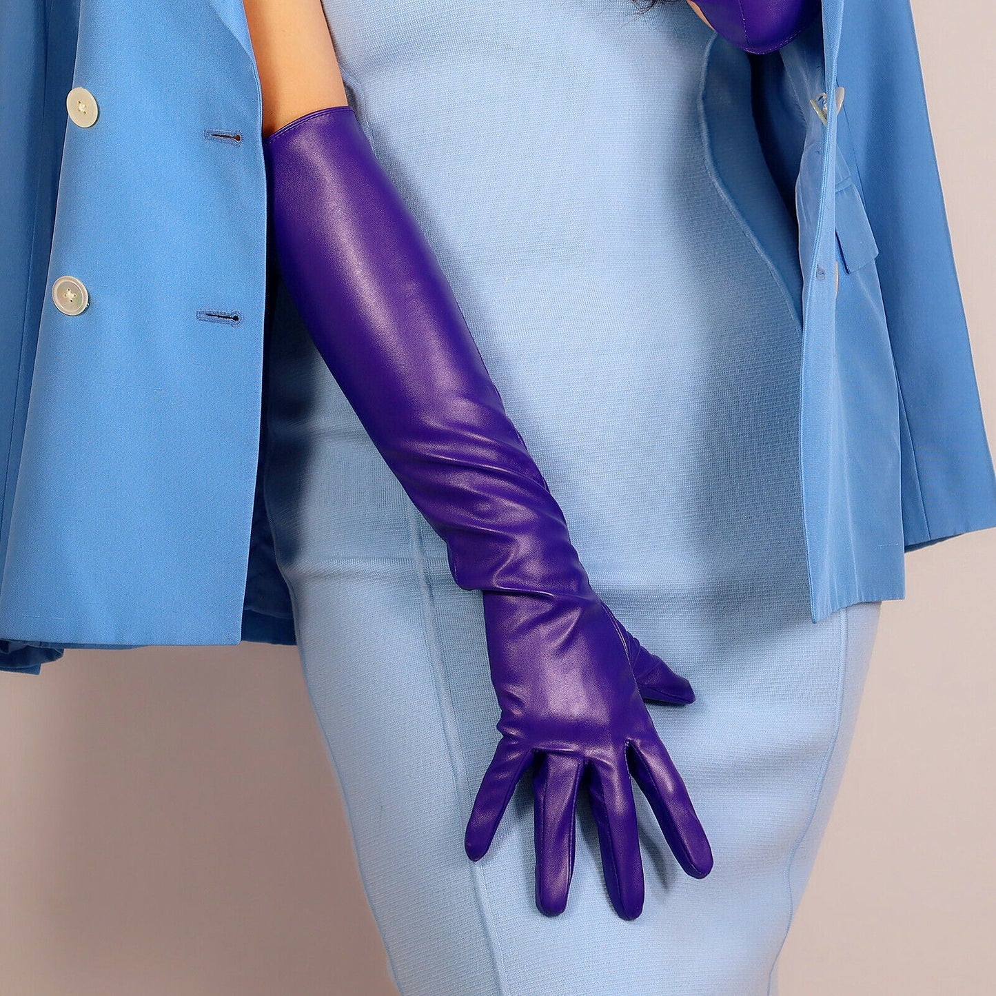 LONG FASHION GLOVES Faux Leather Sheepskin 20" 50cm Elbow Purple Ultra Violet