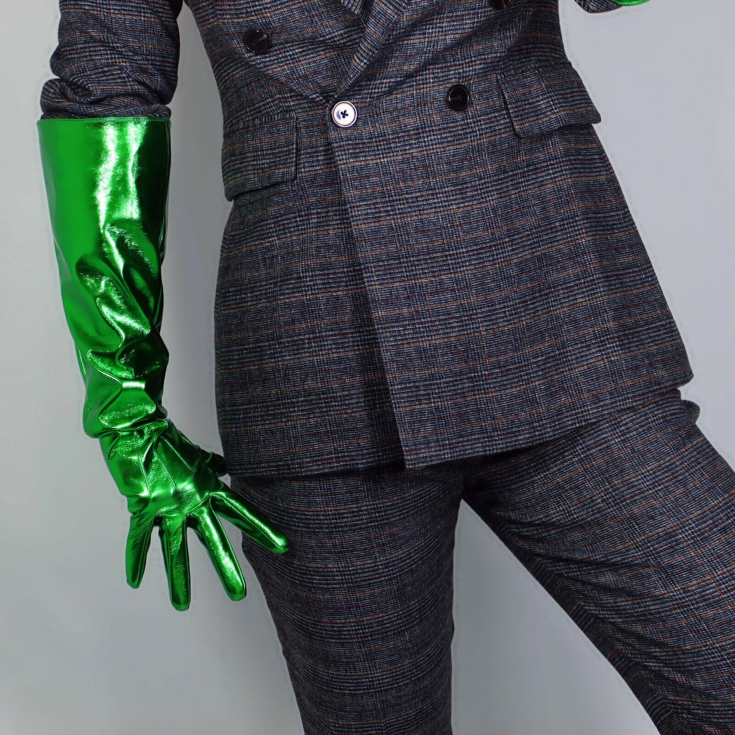 LATEX LONG GLOVES Faux Shine Patent Leather 20" 50cm Electric Green PUFF SLEEVES