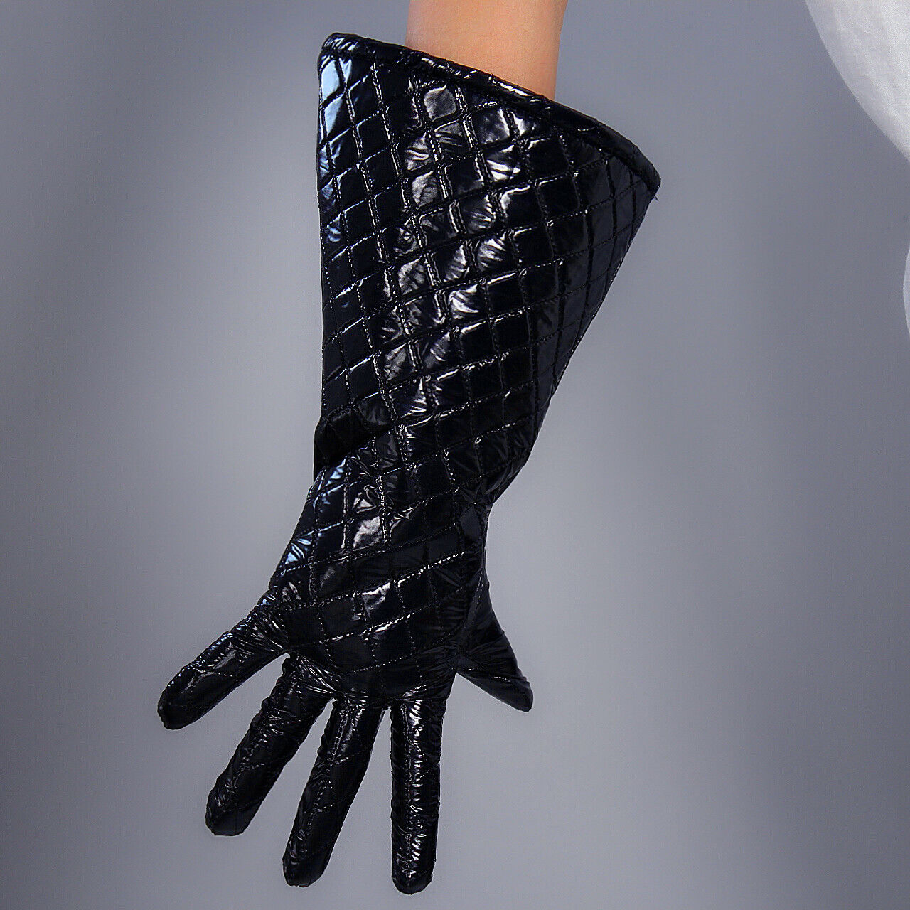 PUFFER GLOVES Unisex Black 40cm Long Balloon Sleeves Down Quilted Lined Winter