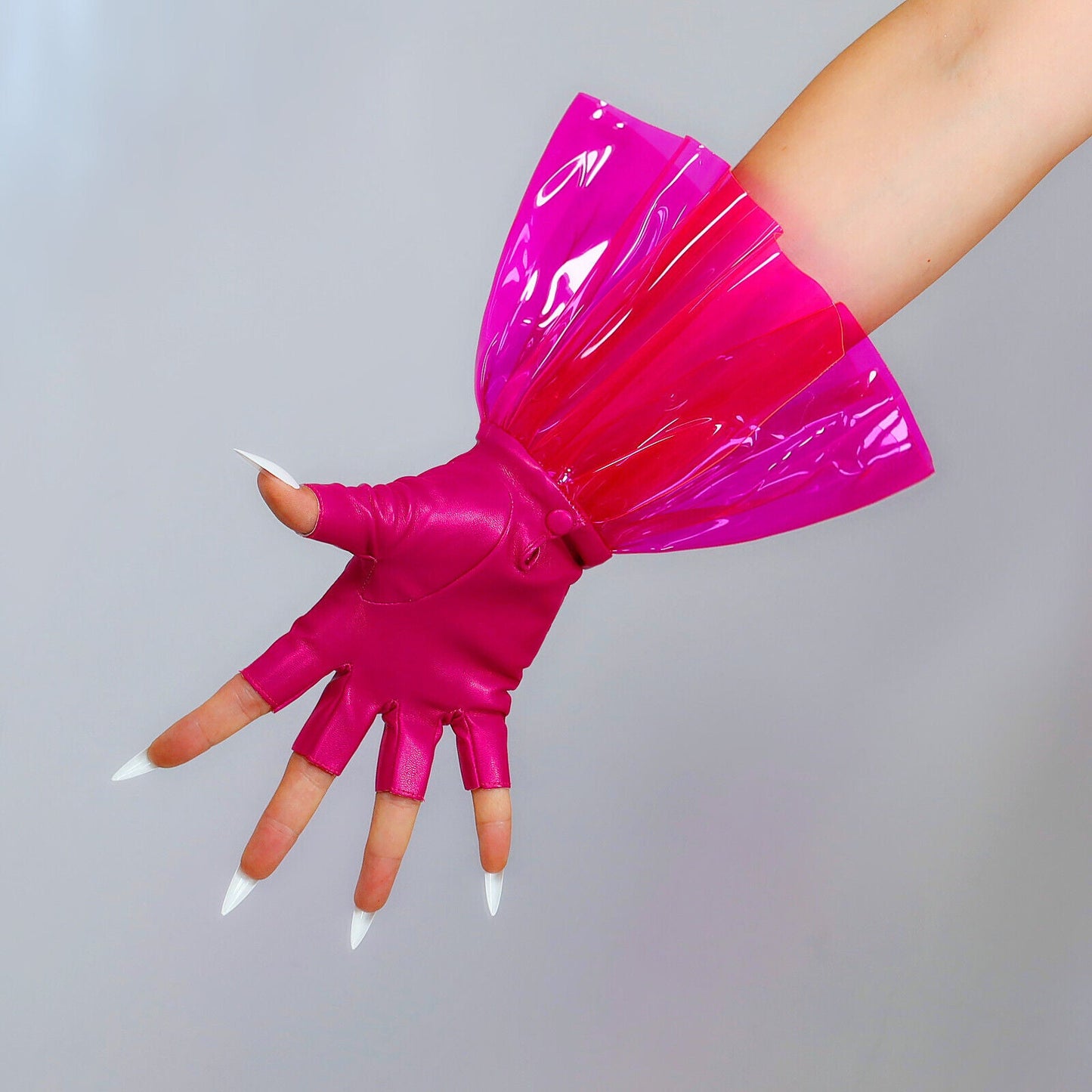 CLEAR GLOVES PVC Ruffle Faux Leather Rose Short Plastic Fingerless Half Finger