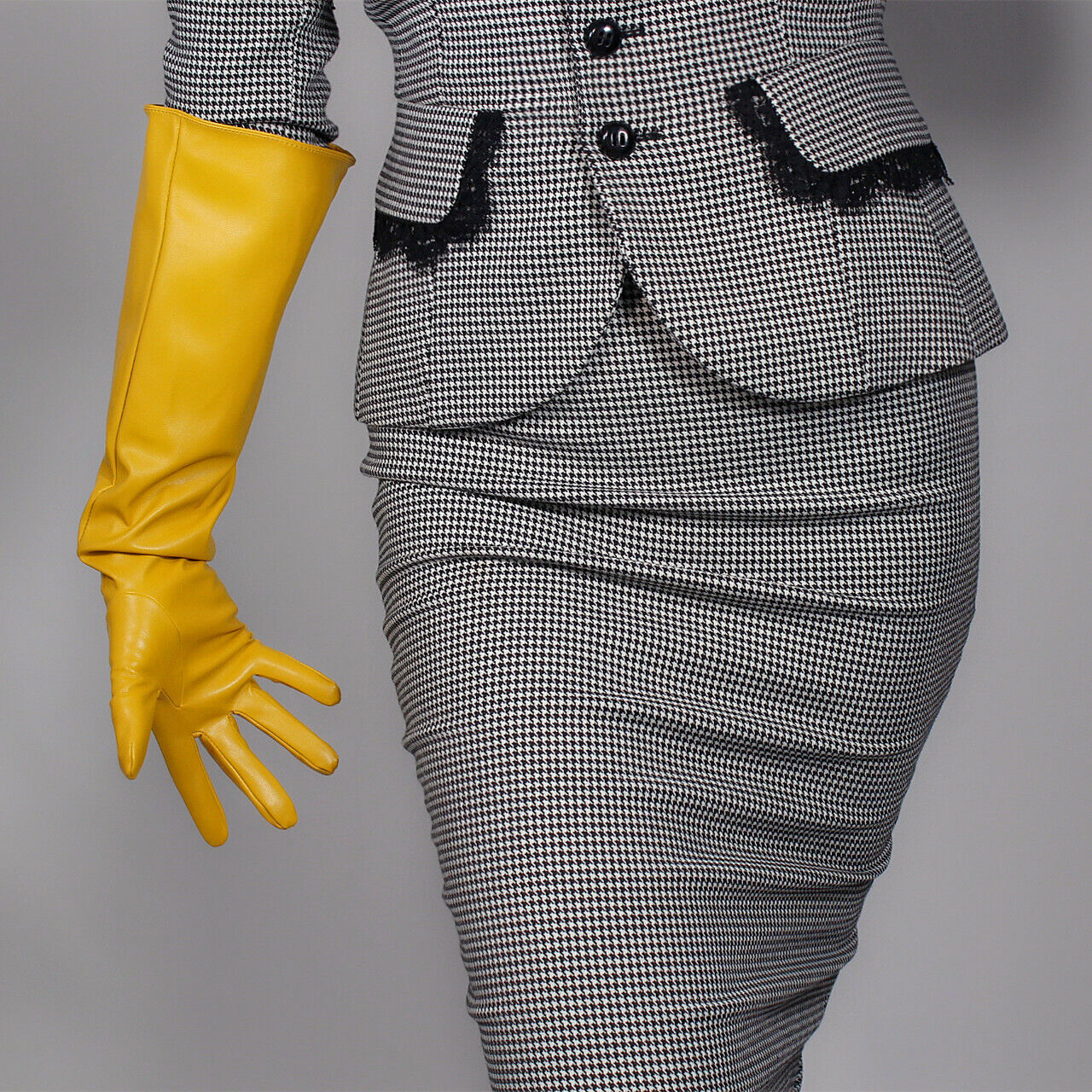 LONG GLOVES Faux Leather 50cm Ginger Mustard Yellow Loose Unisex PUFF SLEEVES L