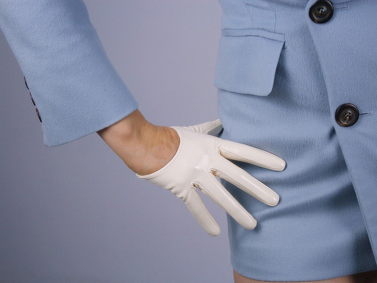 LATEX GLOVES Shine Leather Faux Patent PU 5" 13cm Short Evening Ivory Cream