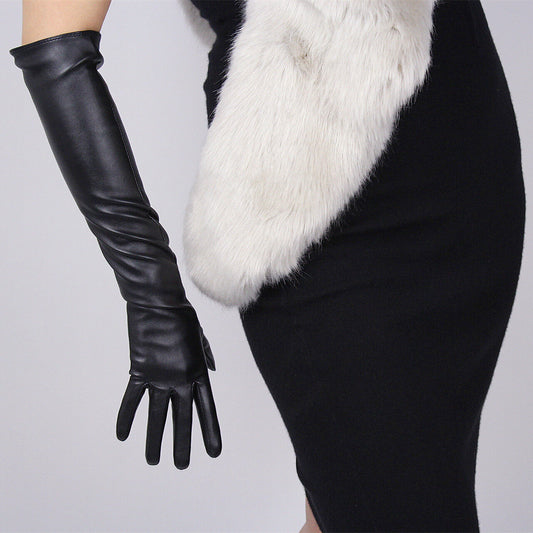 Long Gloves Faux Leather 19" 50cm Opera Evening Black White Brown Touchscreen