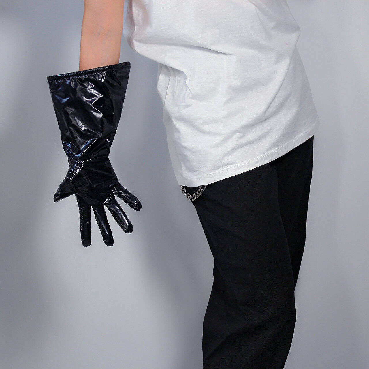 PUFFER GLOVES Unisex Black 40cm Long Balloon Sleeves Down Quilted Lined Winter