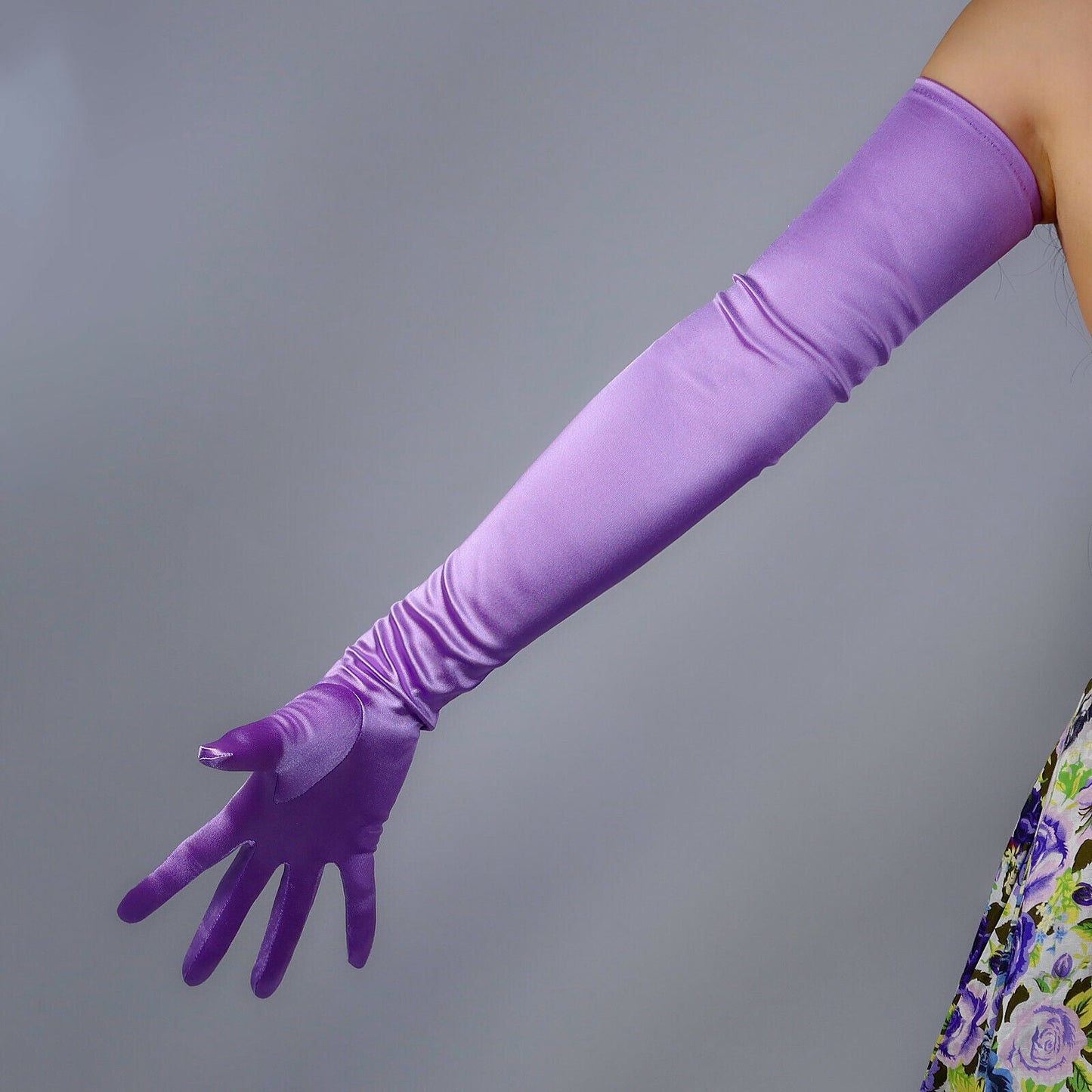 SATIN GLOVES Stretch Silk Evening Extra Long 70cm 28" Lavender Pastel Purple