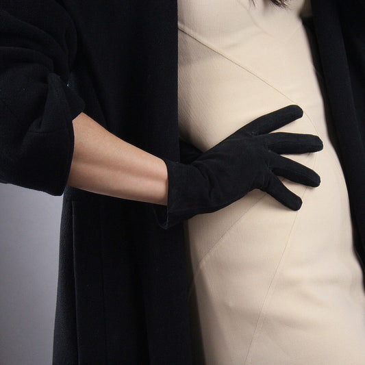 REAL LEATHER GLOVES Suede Black Short