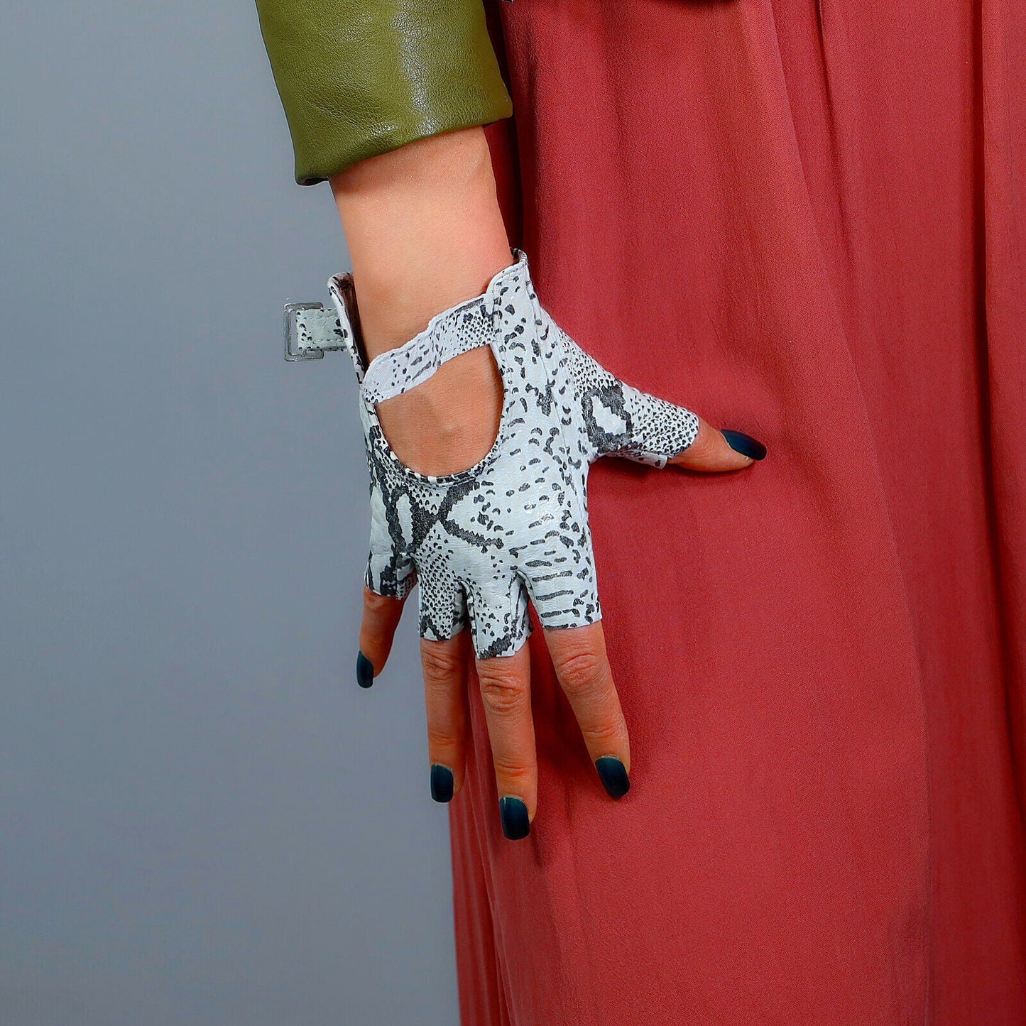 REAL LEATHER GLOVES Half Finger Snake