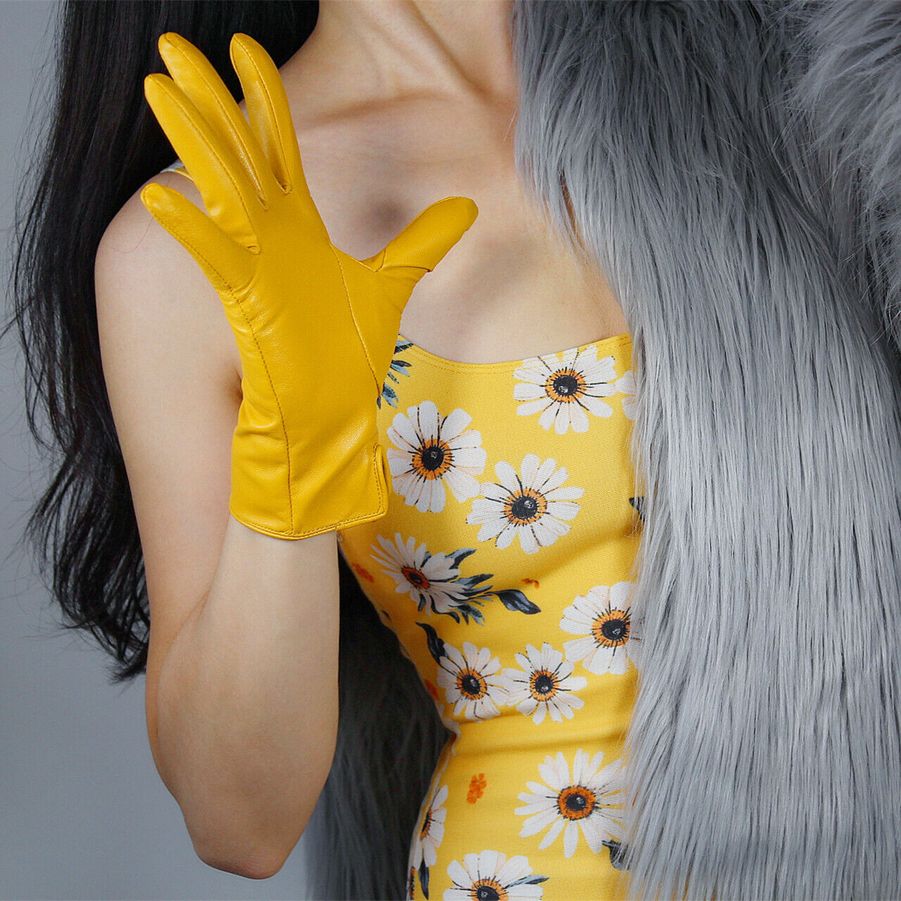 REAL LEATHER GLOVES Wrist Short Lambskin Sheepskin 23cm Ginger Mustard Yellow