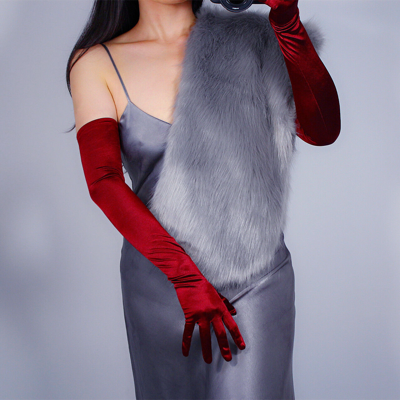 Stretch Satin Silk Gloves 60cm 23" Opera Evening Extra Long Wine Deep Dark Red