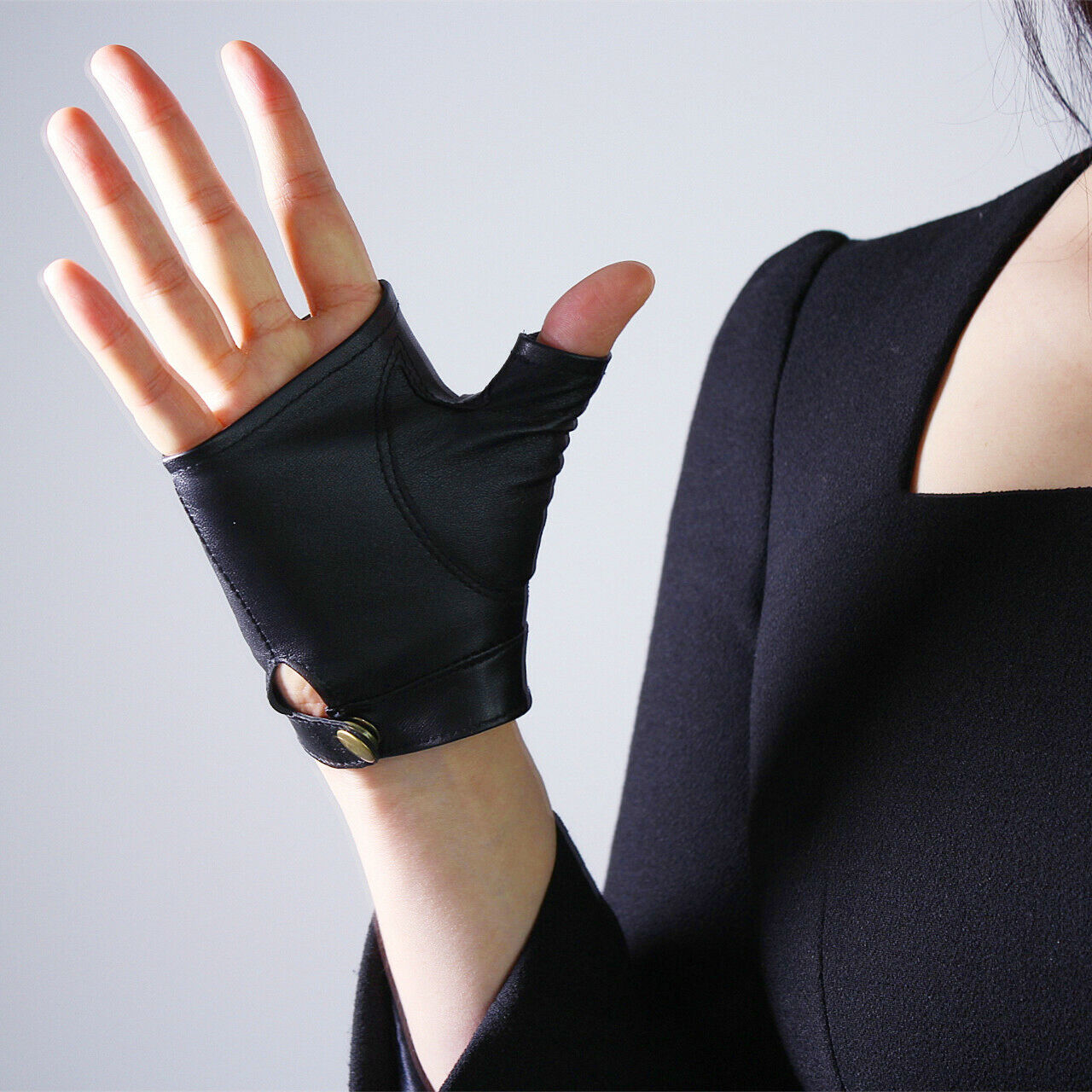 REAL LEATHER GLOVES Fingerless Black