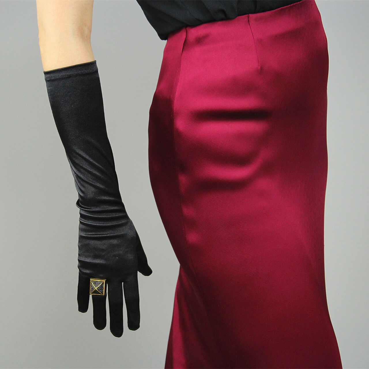 Stretch Satin Silk Gloves Opera Evening Elbow Wrist Long Short Hepburn Black
