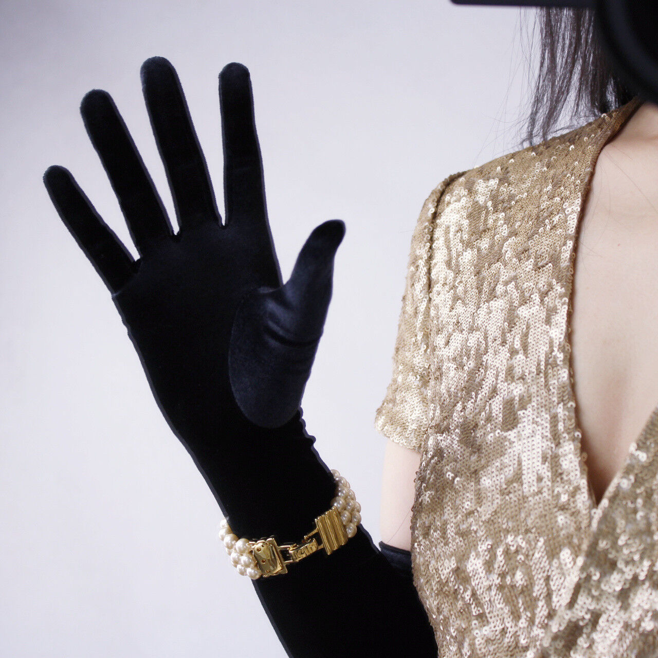 Velvet Gloves Opera Evening Long Elastic Stretch Flannel Black Touchscreen 60cm