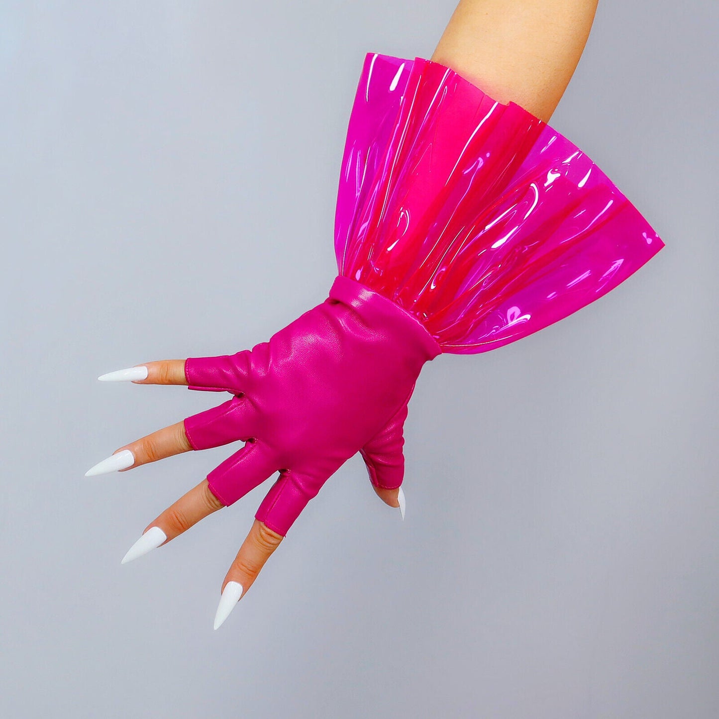 CLEAR GLOVES PVC Ruffle Faux Leather Rose Short Plastic Fingerless Half Finger