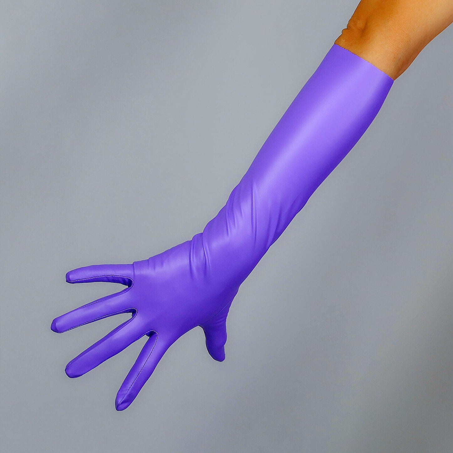 LATEX GLOVES 2nd Skin Extra Thin Faux Leather 16" 40cm Matt Purple LONG FITTED