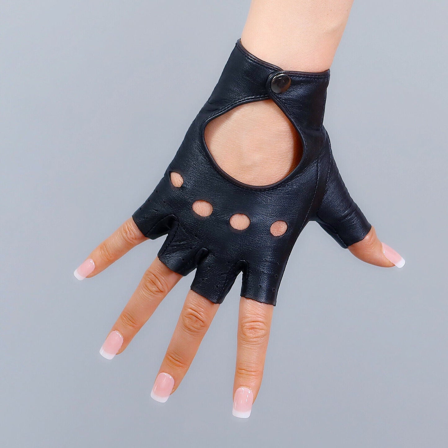 REAL LEATHER GLOVES Black Half Finger