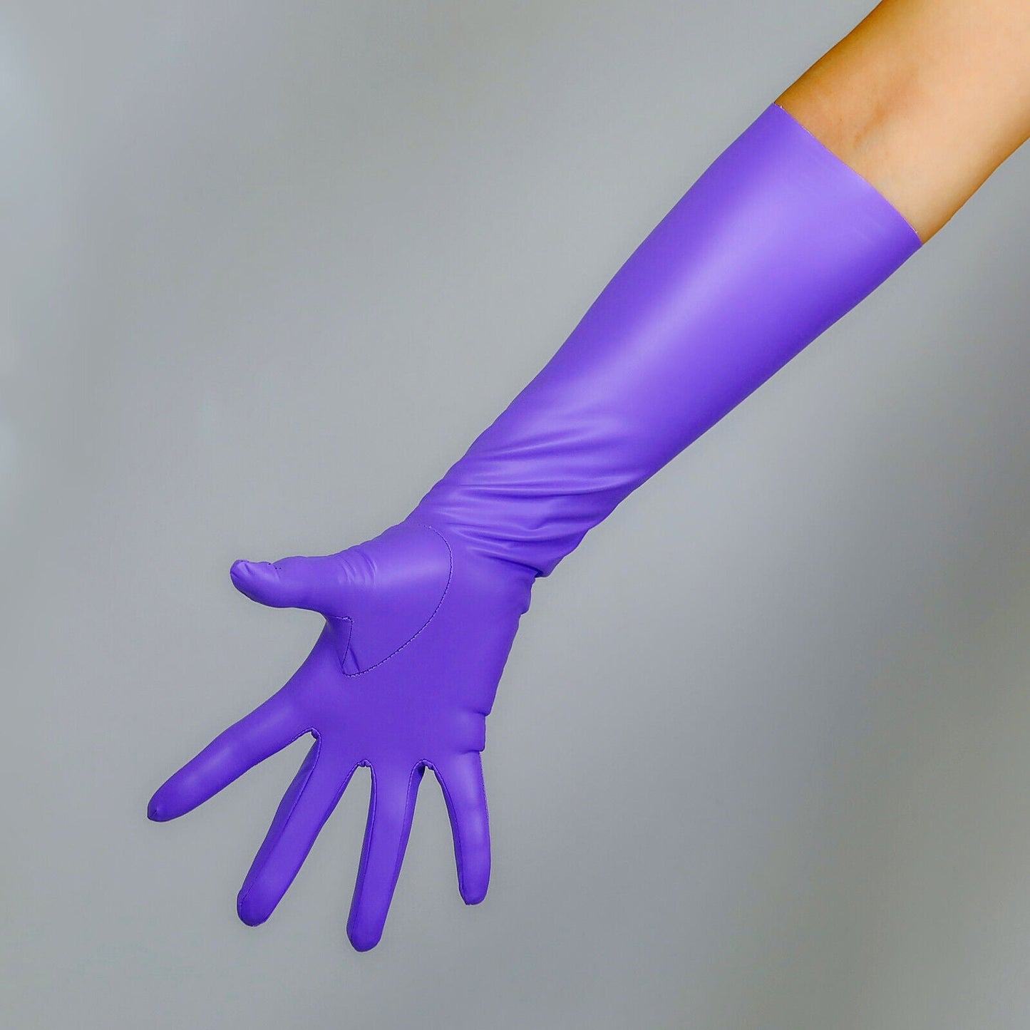 LATEX GLOVES 2nd Skin Extra Thin Faux Leather 16" 40cm Matt Purple LONG FITTED