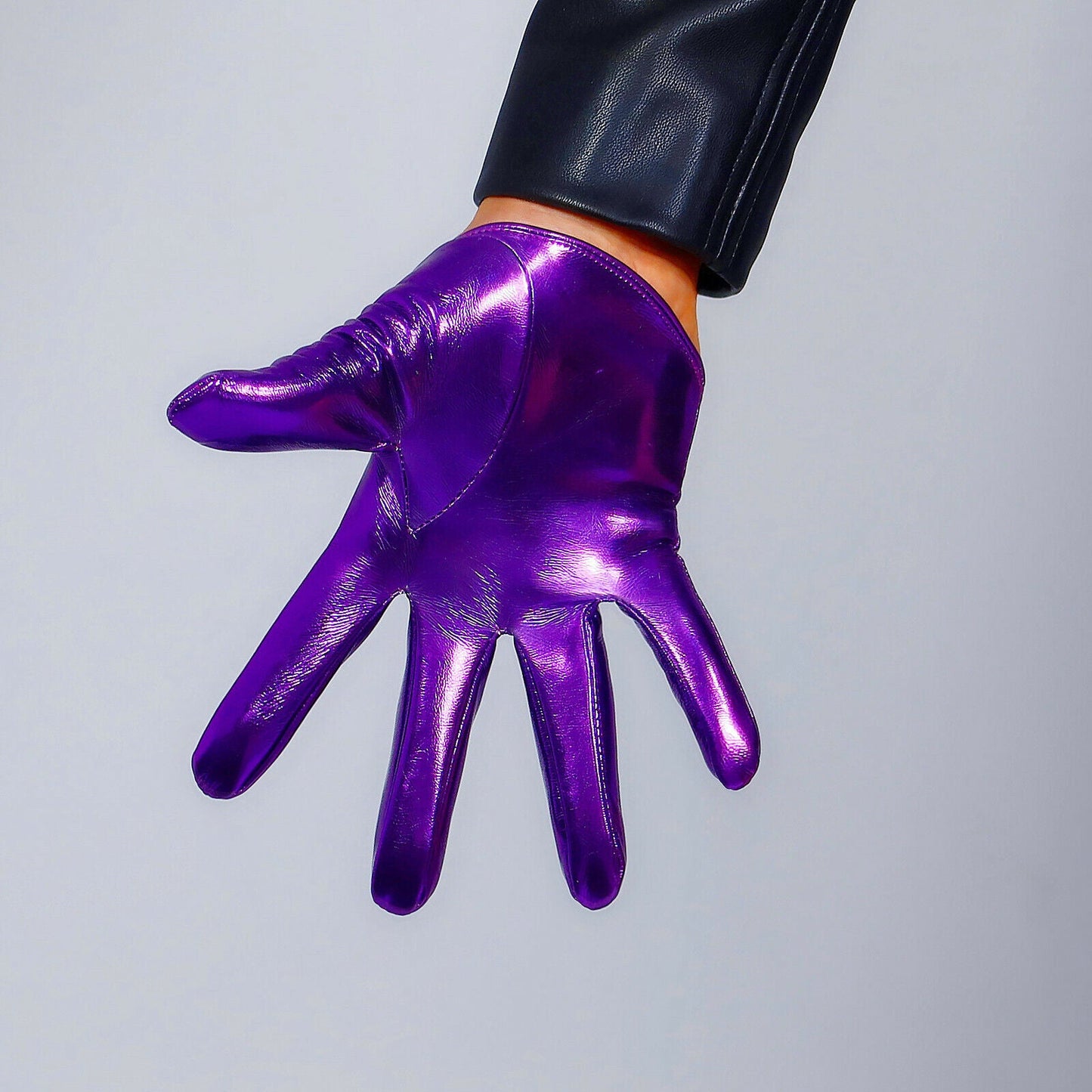 LATEX EXTRA SHORT GLOVES Faux Shine Patent Leather 5" 13cm Shine Deep Purple