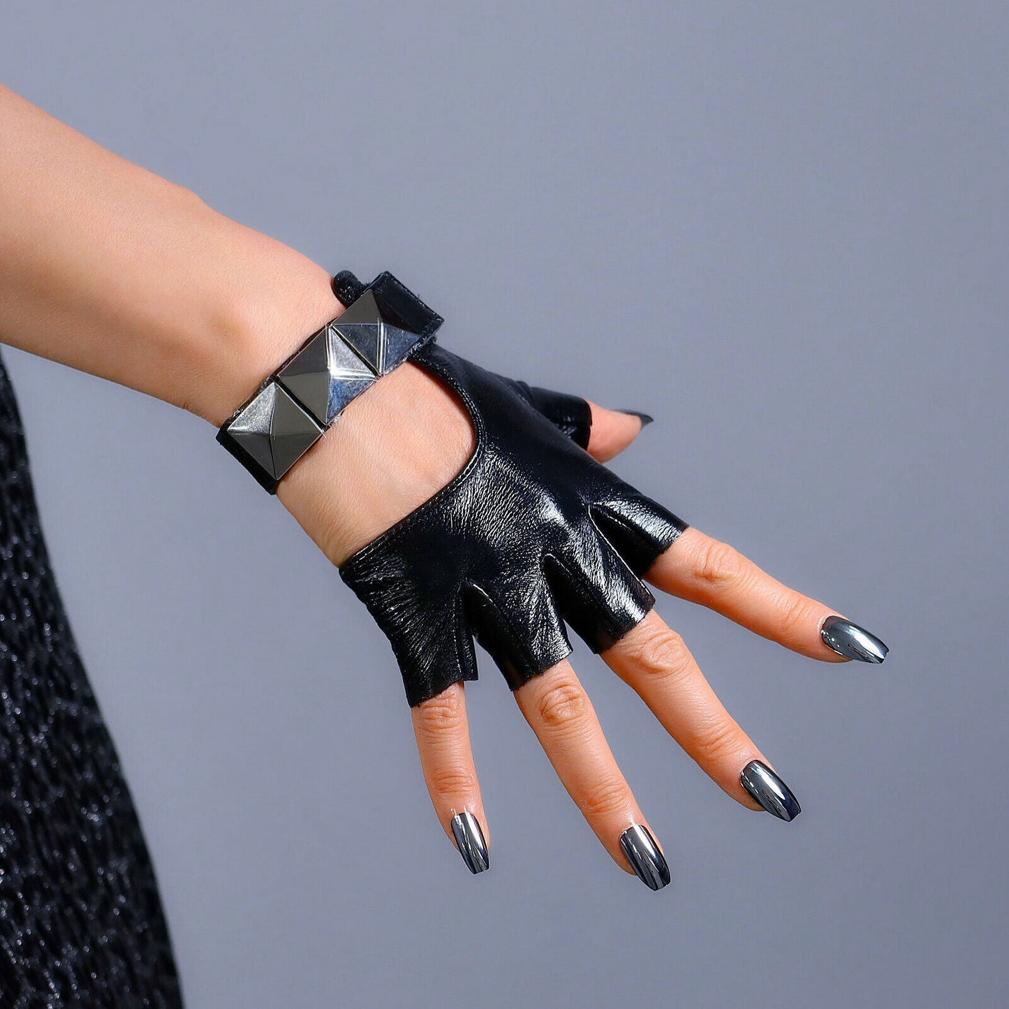 REAL LEATHER GLOVES Black Half Finger