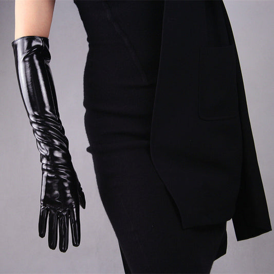 Shine Leather Faux Patent Leather 19" 50m Long Gloves Black Cosplay Gothic Latex