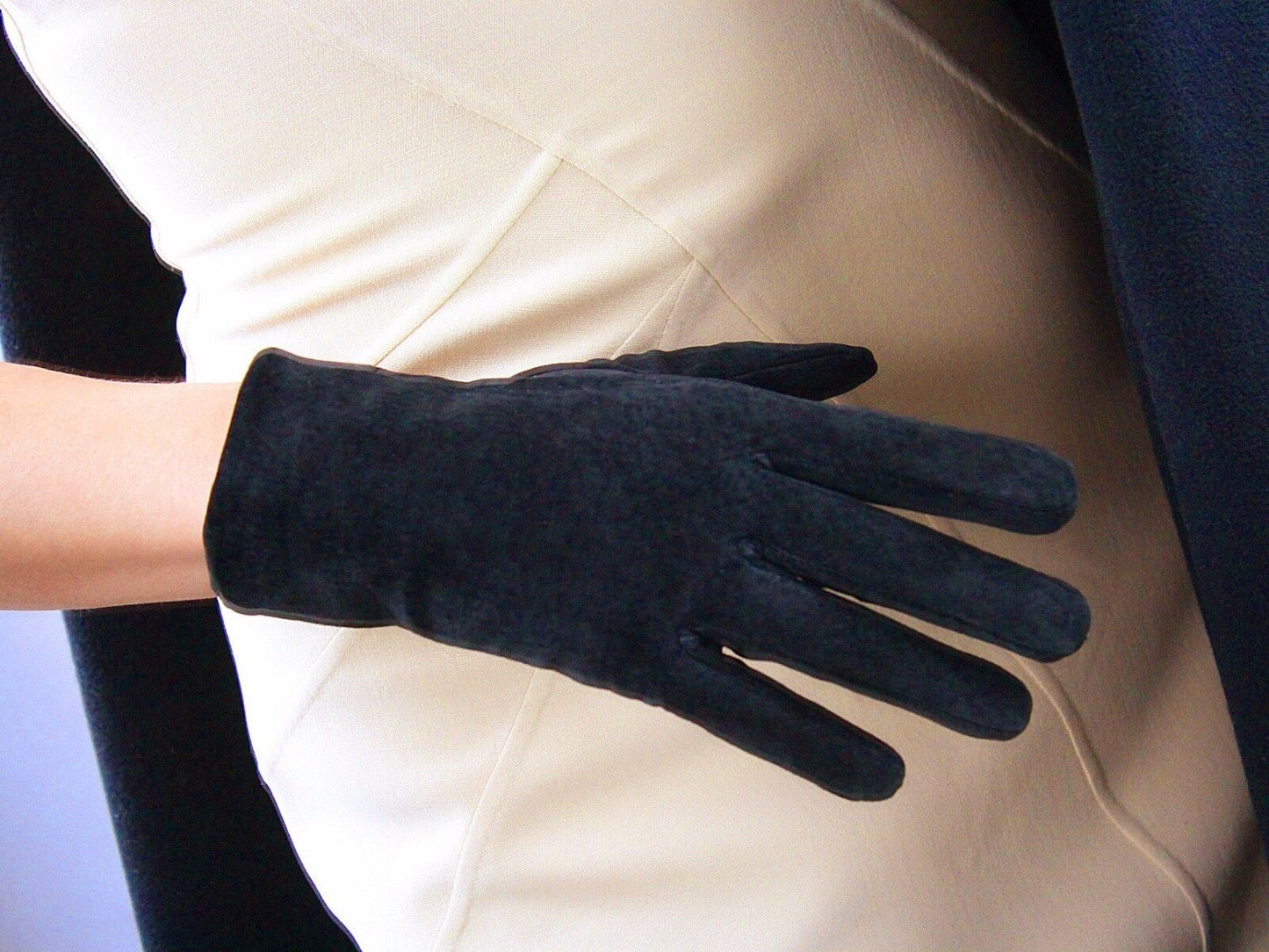 REAL LEATHER GLOVES Suede Black Short