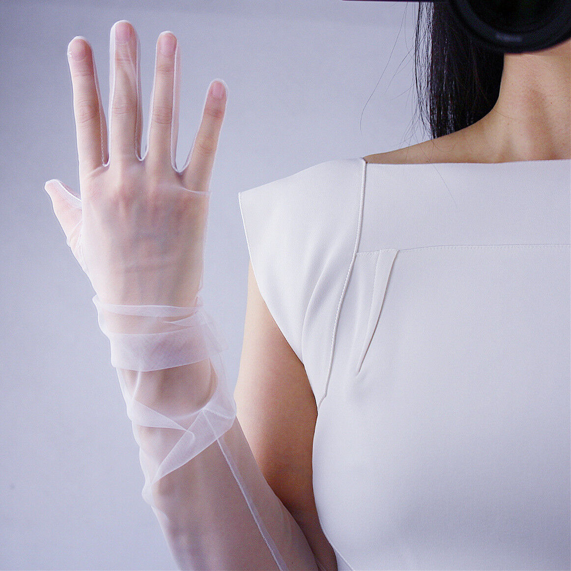 Tulle Long Gloves Lace Mesh Semi Sheer Touchscreen Bridal Wedding White Ivory