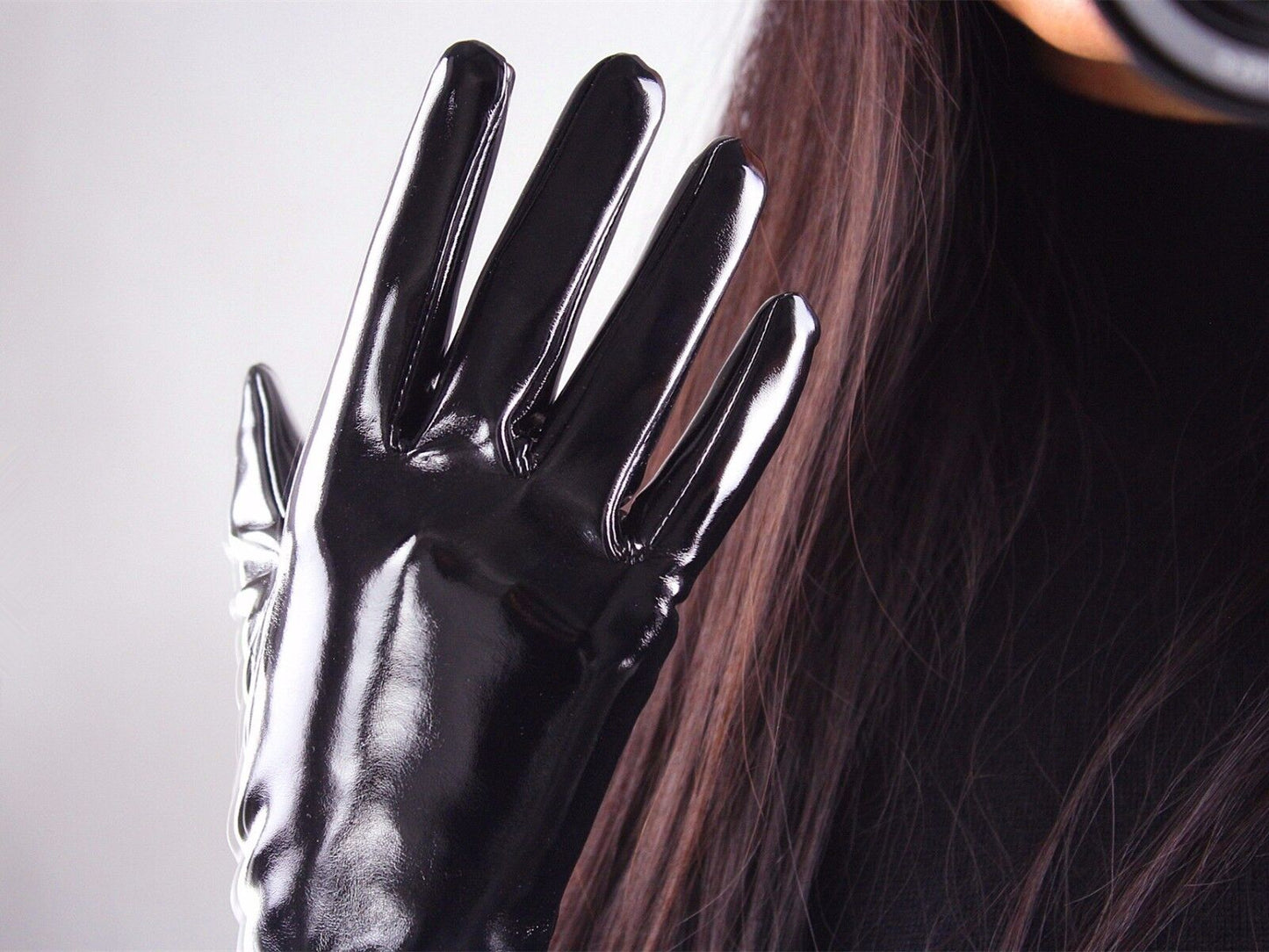 Shine Leather Faux Patent Leather 19" 50m Long Gloves Black Cosplay Gothic Latex