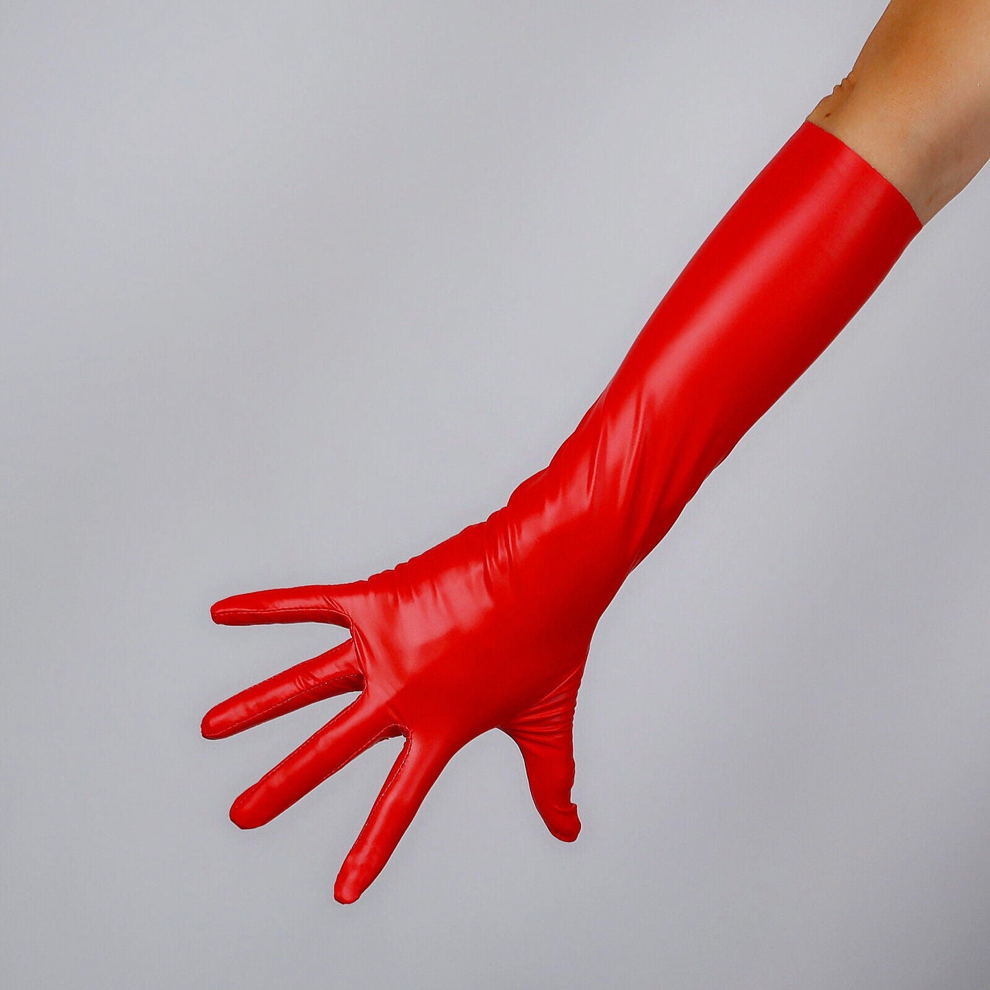 LATEX GLOVES 2nd Skin Extra Thin Faux Leather 16" 40cm Matt Red LONG FITTED