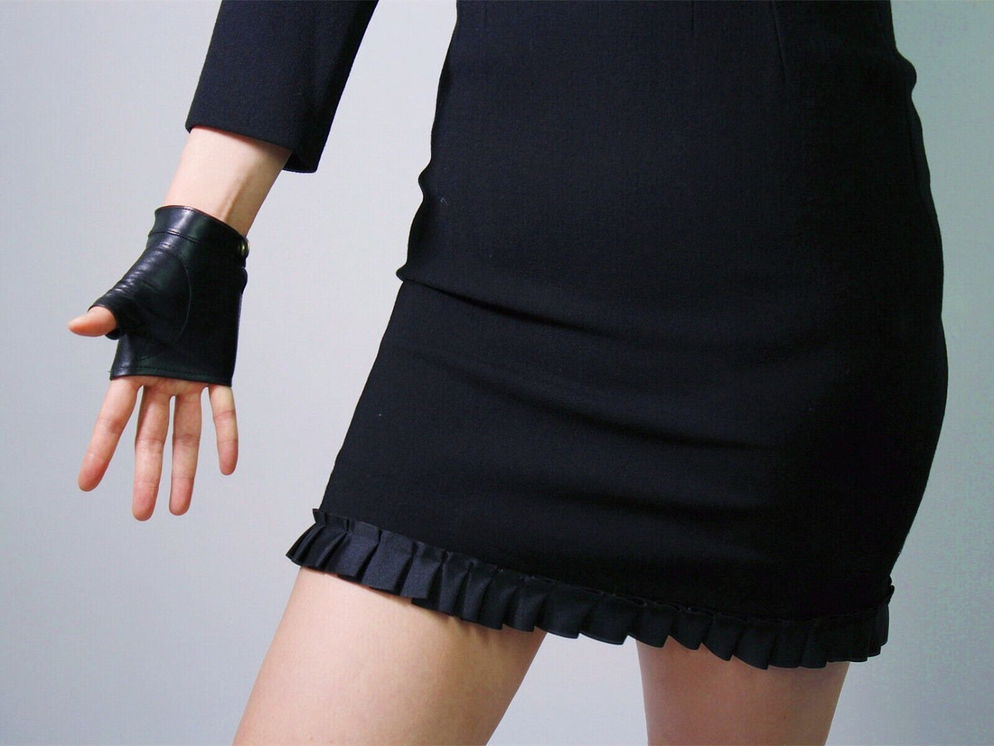 REAL LEATHER GLOVES Fingerless Black