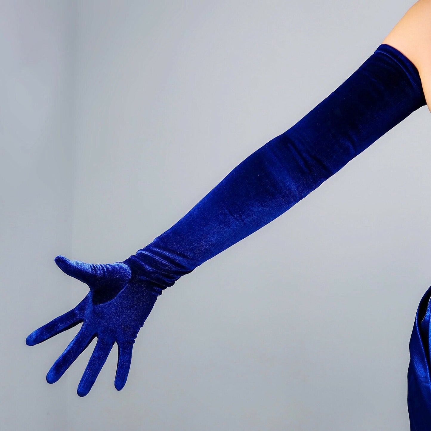 VELVET GLOVES 70cm 28" Extra Long Stretch Elastic Navy Cobalt Royal Blue TECH