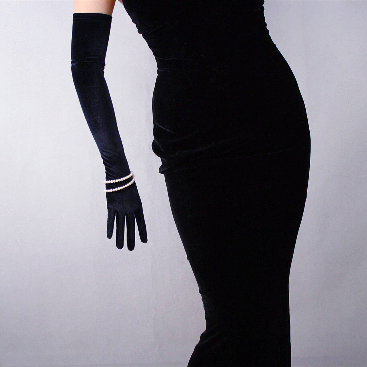 Velvet Gloves Opera Evening Long Elastic Stretch Flannel Black Touchscreen 60cm