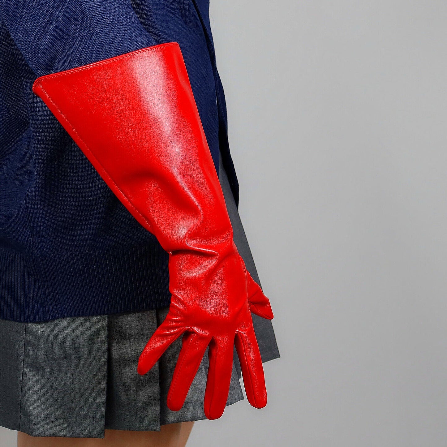 LONG GLOVES Unisex Hot Red Faux Leather 38cm Big Wide Balloon Puff Sleeves Large