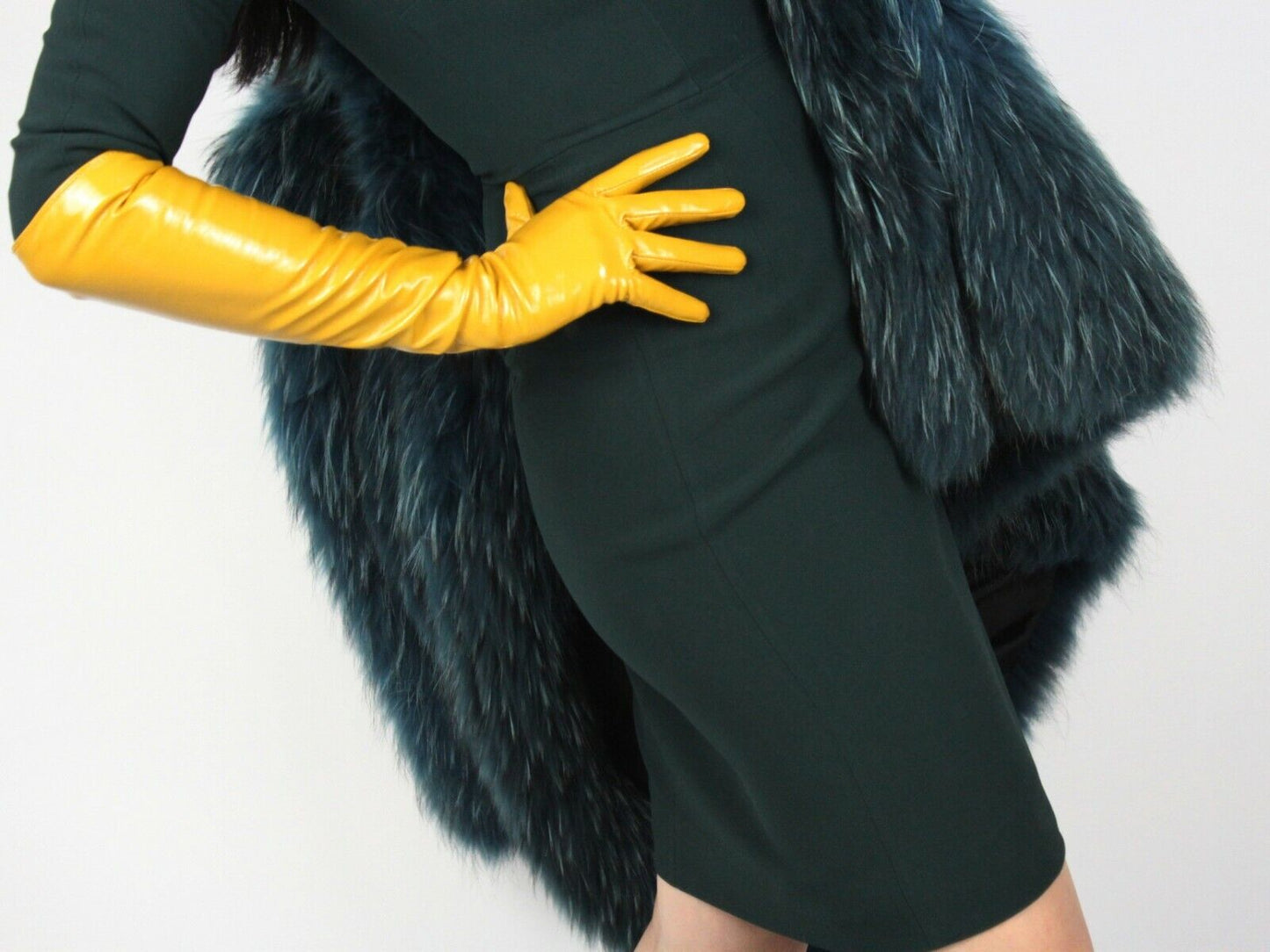 LATEX LONG GLOVES Shine Leather Faux Patent PU 20" 50cm Opera Ginger Yellow