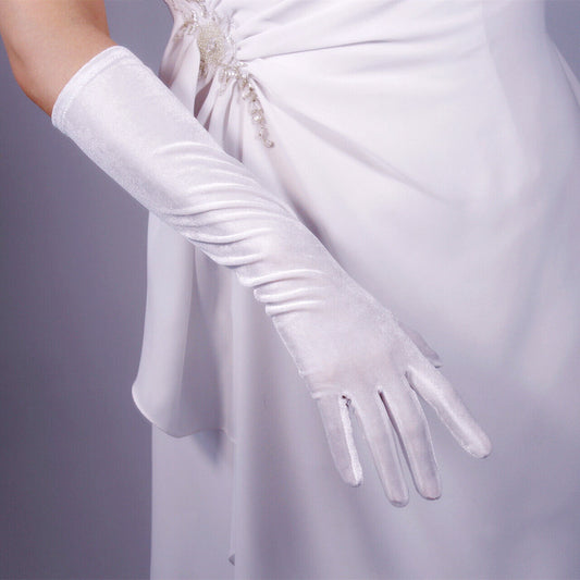 Velvet Gloves Opera Elbow Long Stretch White 40cm 15" Touchscreen Sensitive