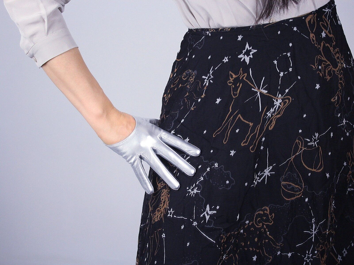 LATEX GLOVES Shine Leather Faux Patent PU 5" 13cm Short Opera Evening Silver