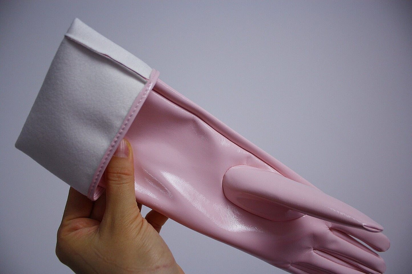 LATEX GLOVES Shine Leather Faux Patent PU 11" 28cm Short Wrist Daily Light Pink