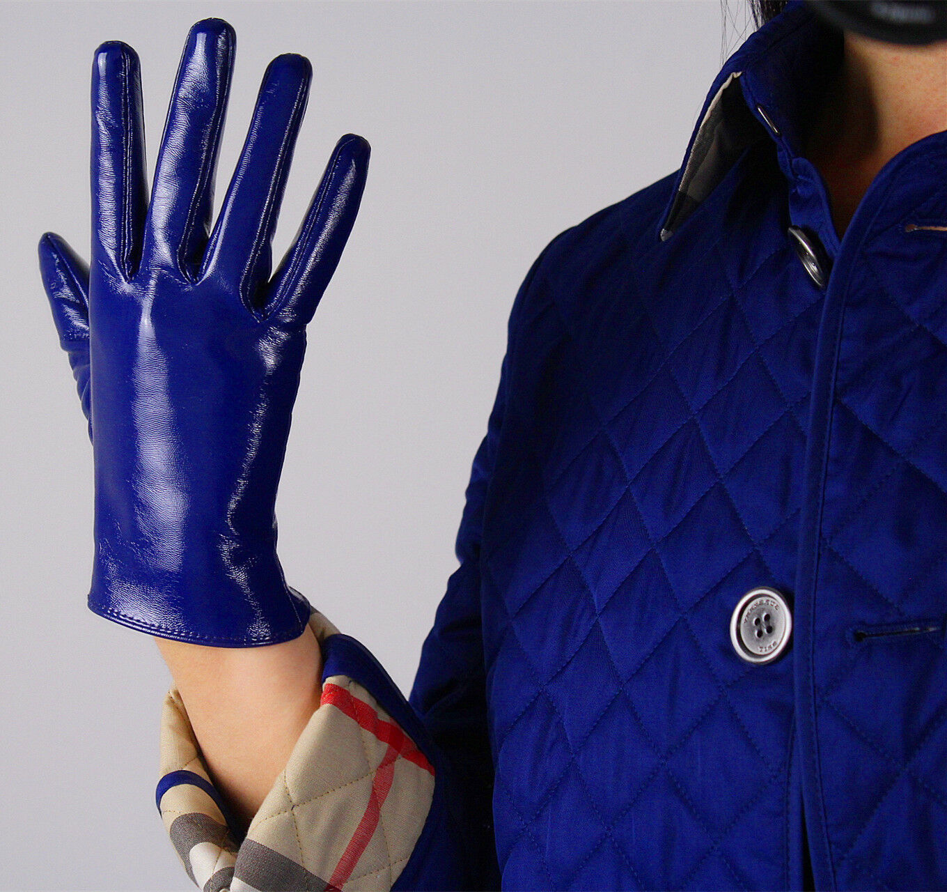 LATEX SHORT GLOVES Shine Leather Faux Patent PU 8" 21cm Everyday Cobalt Blue