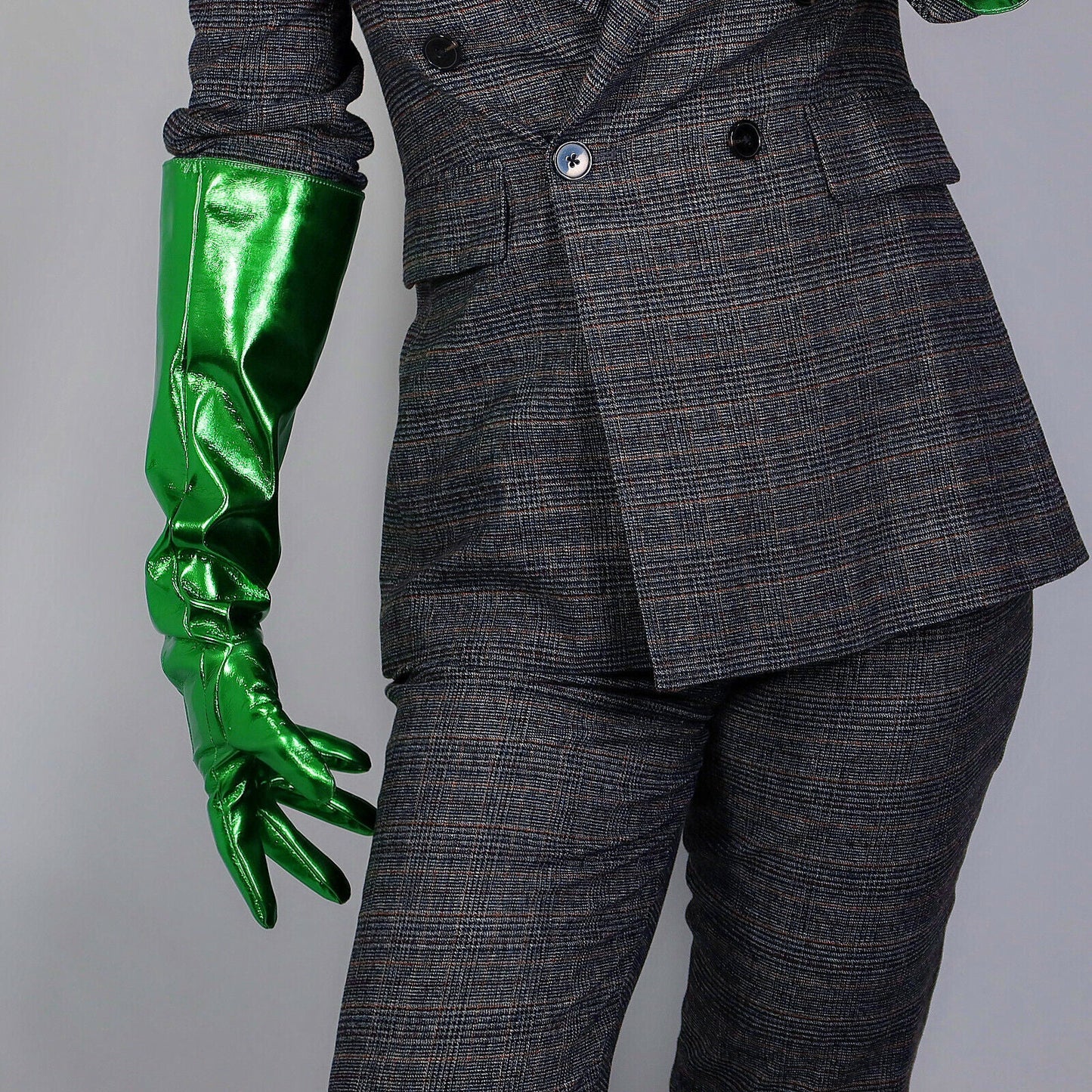 LATEX LONG GLOVES Faux Shine Patent Leather 20" 50cm Electric Green PUFF SLEEVES