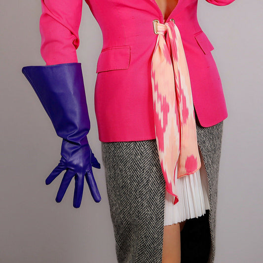 LONG FASHION GLOVES Faux Leather 15" 38cm Purple Ultra Violet Large Wide Sleeves